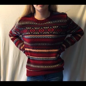 Red patterned crewneck sweater
